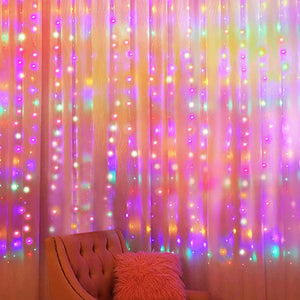 SLAN SUNNEST Curtain String Light 300 LEDs 9.8FT x 9.8FT 8 Lighting Modes Fairy Lights USB Powered Remote Control Waterproof Lights for Bedroom Party Wedding Garden Wall Decorations - 4 Colors  [SLAN1102]