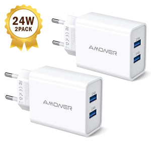 Amoner Chargeur USB Prise 2 Ports Universel 24W 4.8A [2 Pack],