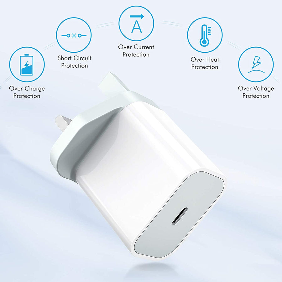 Amoner USB Plug Charger 20W Fast Charging Wall Charger Cable Portable Mains Wall Adapter Compatible With Phone 12