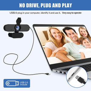 Webcam with Microphone, Amoner 1080P HD Streaming USB Computer Webcam with Privacy Cover,Plug and Play, for PC Video Conferencing/Calling/OnlineTeaching,Skype/YouTube/Facetime