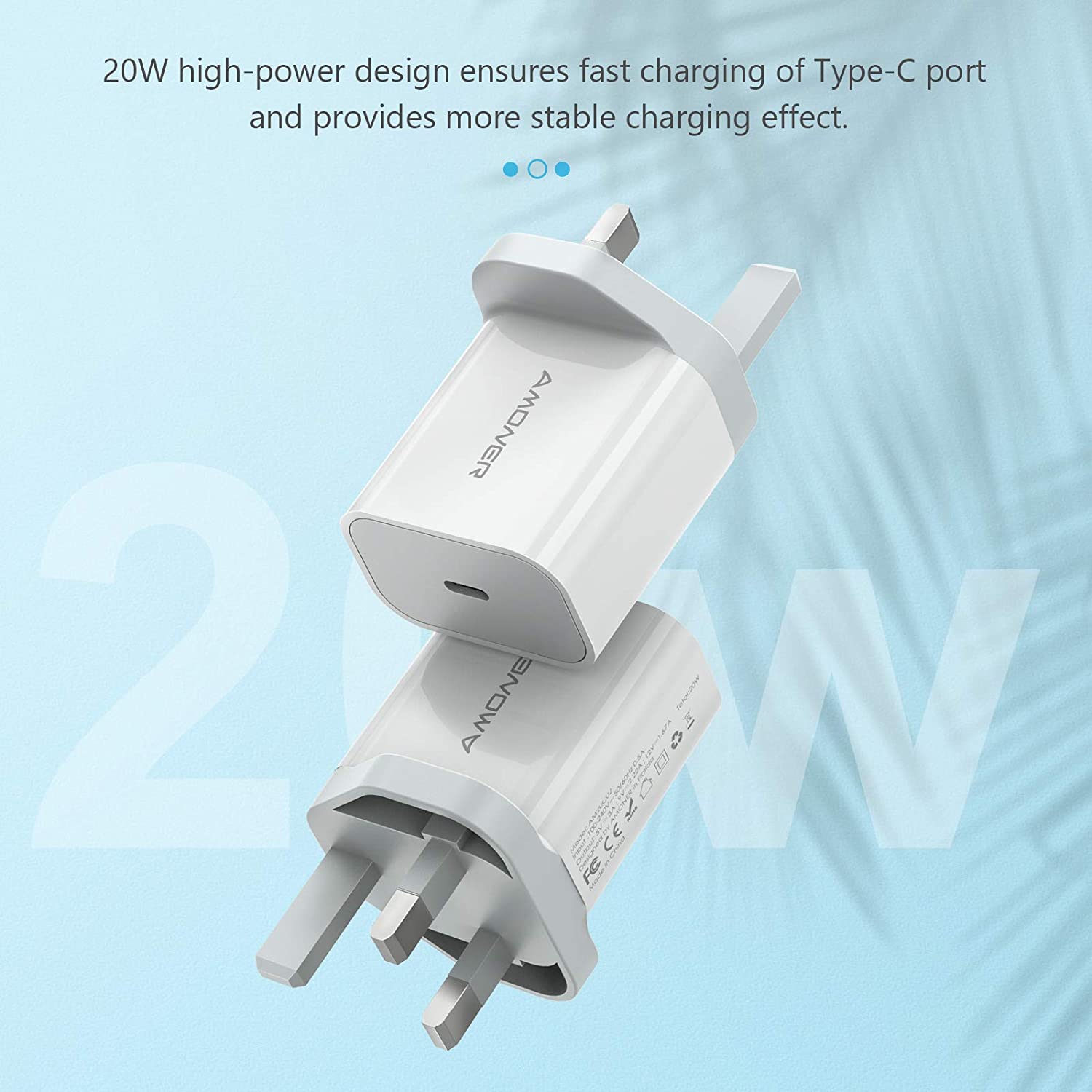 Amoner 20W USB-C Power Charger, Wall Plug Charger Fast Charging