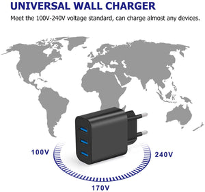 Amoner 2[Pack] Caricatore USB da Muro a 3 porte (5V 3A Max) Adattatore USB universale supporta quasi tutti Dispositivi. (nero)