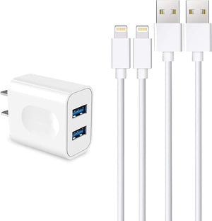 iPhone Charger, 2 Port USB Plug Wall Charger Travel Adapter with MFi Certified 2Pack 3FT Lightning Cable Compatible with iPhone 11 Pro Max/11 Pro/11/Xs Max/Xs/XR/X/8/7/6/SE and More