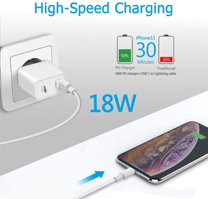 Everdigi Chargeur USB C et Câble Type C vers Lighting 1M, Chargeur 18w Mural pour OS Phone 12 12 Pro 12 MINI 11 XR X XS, Pad