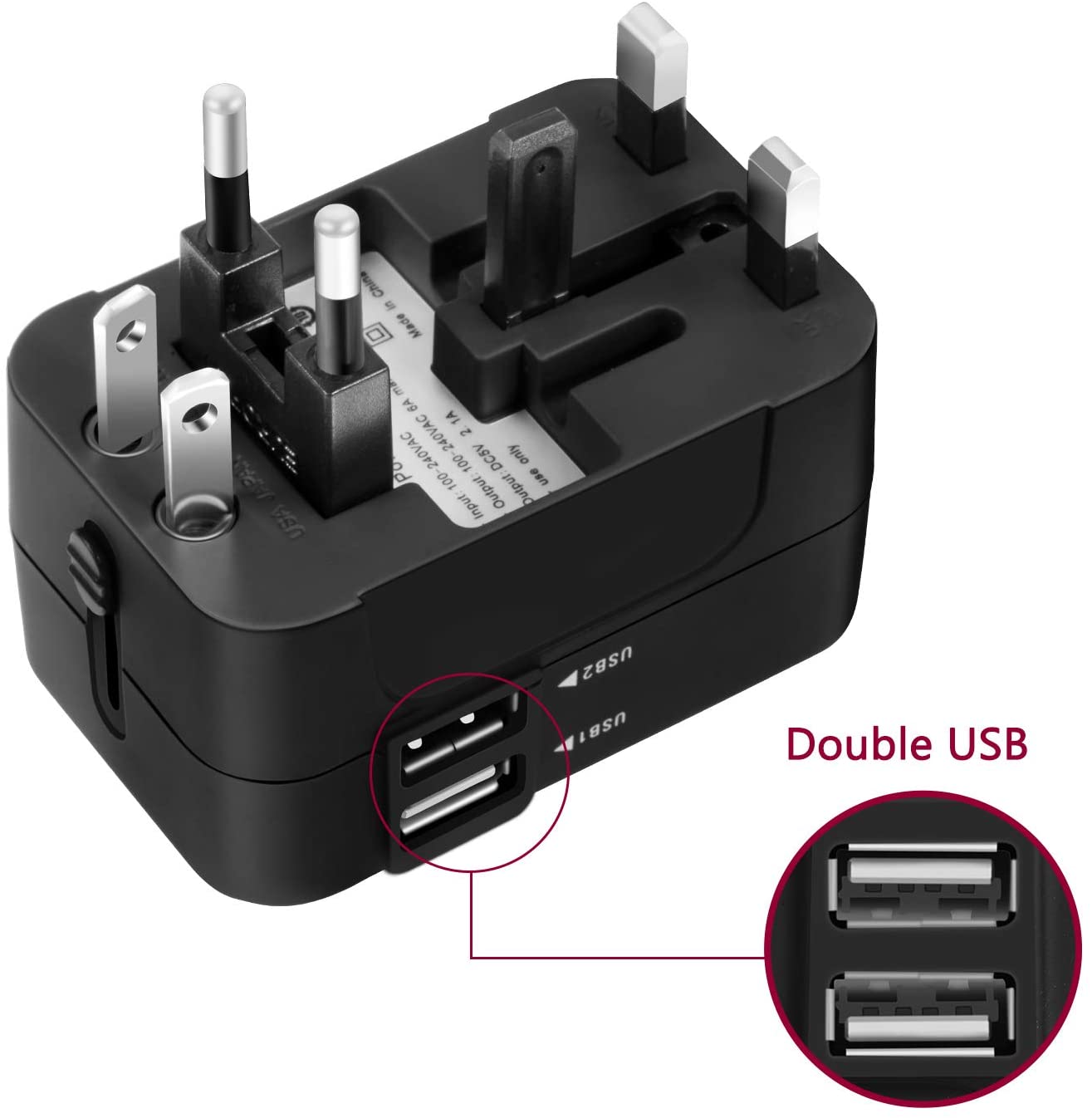 Travel Adapter, Worldwide All in One Universal Travel Adapter Wall Charger  AC Power Plug Adapter with Dual USB Charging Ports for USA EU UK AUS, White