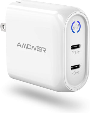 Amoner 36W 2-Port PowerPort PD USB C Charger, Compact Type C Wall Charger with Foldable Plug, Power Delivery for iPhone 12/12Pro/12Mini/11/11Pro/XR/Max, MacBook Pro/Air, and More