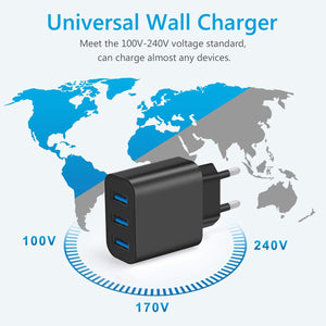 Amoner USB Charger, USB Plug, 15 W Charging Station, Charging Adapter, 2 Pieces, 3 Ports 15 W Power Supply for iPhone, iPad, Tablet, Samsung, Galaxy, Huawei, etc.