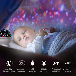 SLAN Kids Star Night Light, 360-Degree Rotating Star Projector, Desk Lamp 4 LEDs 8 Colors Changing with USB Cable, Best for Children Baby Bedroom and Party Decorations