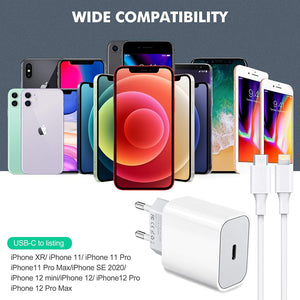 Amoner USB C Charger 20 W and Charging Cable for iPhone Quick Charger Suitable for iPhone 12, 12 Mini, 12 Pro, 12 Pro Max, 11, 11 Pro, 11 Pro Max, SE, XR