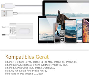 Everdigi Phone Ladegerät USB Ladegerät mit Lakekabel 2 * 1M für iPhone 12 XS XS Max XR X 8 8 Plus 7 7 Plus 6s 6s Plus 6 6 Plus SE 5s 5c 5 iPad
