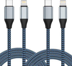 USB C to Lightning Cable, 2 Pack 10FT 20W Nylon Braided S-03BK [Apple MFi Certified] iPhone Charger Compatible iPhone 13 12 Pro 11 Max XS XR 8 Plus, Supports Power Delivery