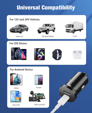 40W USB C Car Charger for iPhone 13, Fast USB C Car Charger Adapter Dual Ports, iPhone Car Charger Aluminum Alloy with USB C to Lightning Cable for iPhone 13/12 Pro Max/11 Pro/XS/XR/8 and More