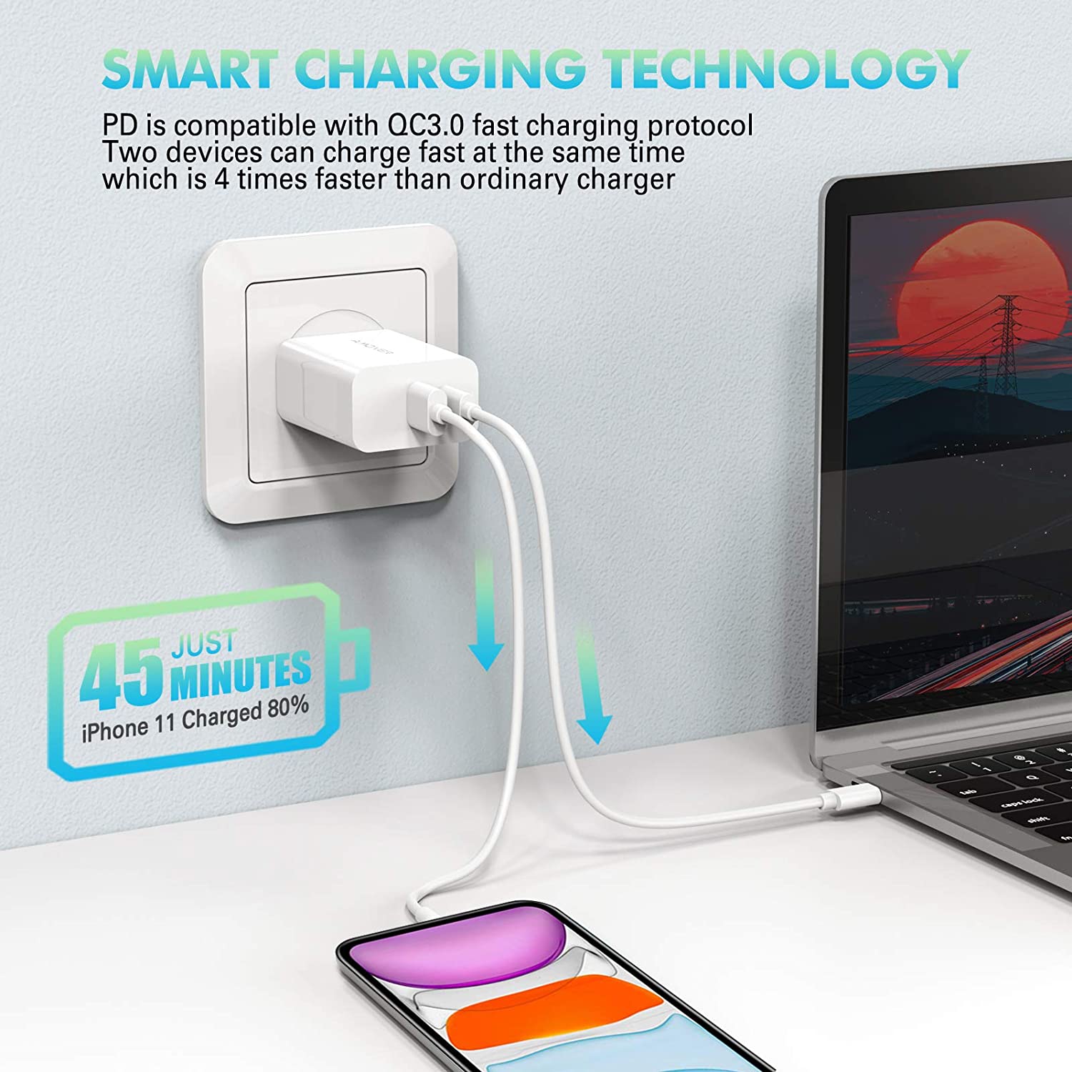 30W USB-C PD Wall Charger, USB-C to Lightning Cable