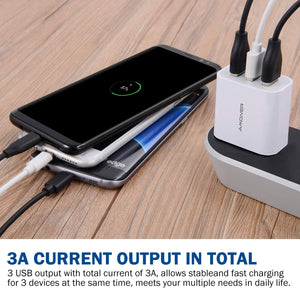 Amoner USB Charger 3-Port 3A Charger Adapter for iPhone X 8 8 Plus Galaxy S9 S9 Plus S8 S8 Plus Note iPad Sony HTC Motorola LG and More Devices Set of 2