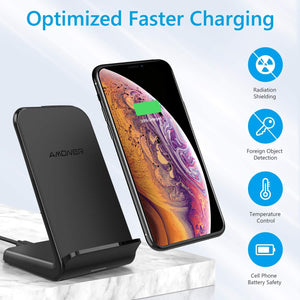 Amoner Wireless Charger 15W/10W/7.5W Wireless Charging Stand, Qi-Certified, Compatible with Oneplus, Huawei, Samsung etc. (Power Supply Not Included)