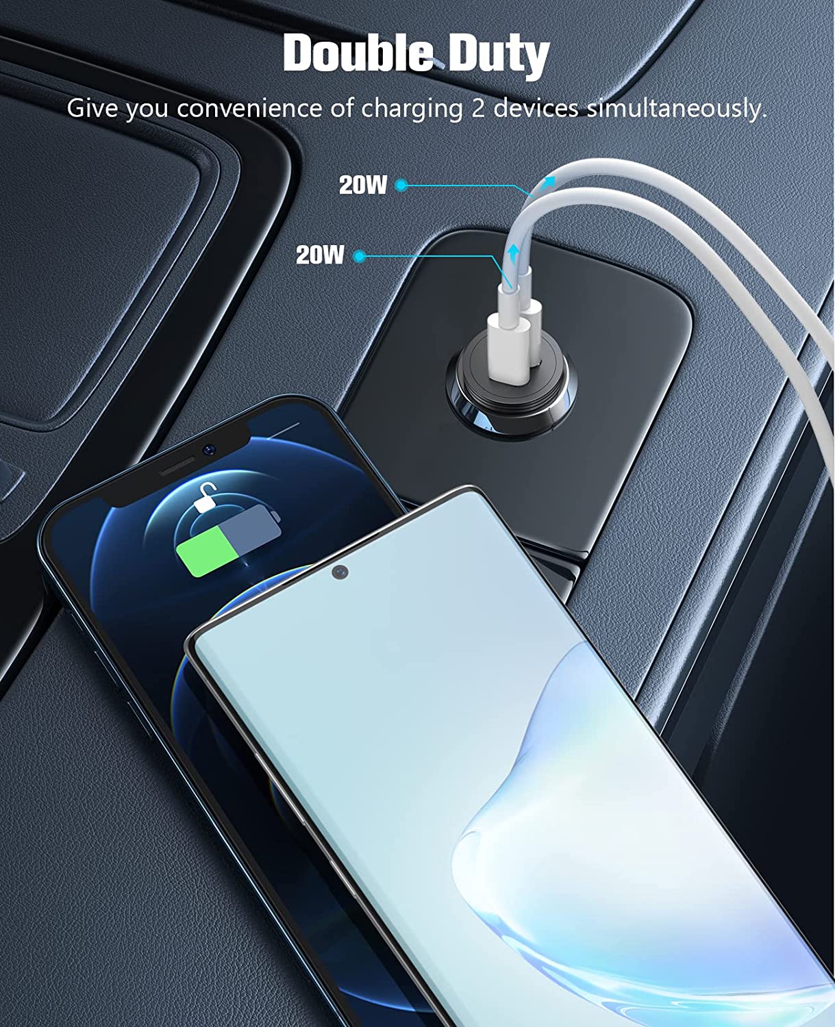 Dual Port Fast Car Charger with USB A and USB C for iPhone 13