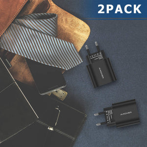 Amoner 24W Phone Charger Black 2 Pack For Spain