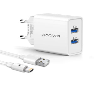 Amoner 24W Phone Charger & Lightning Cable For France