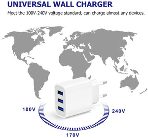 Chargeur Secteur USB 3 Ports Universel Chargeur blanc