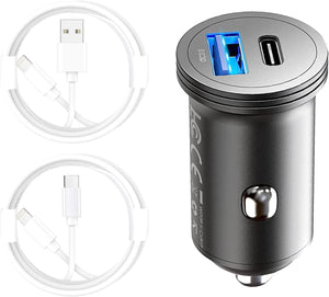 Everdigi iPhone Car Charger, 38W/3A USB C Car Charger Fast Charge, Dual-port QC3.0 Mini Cigarette Lighter Adapter and 2Pack 1M Lightning Cables,Compatible with iPhone13/12/11/XR/X/8/7/6,iPad Pro/Air